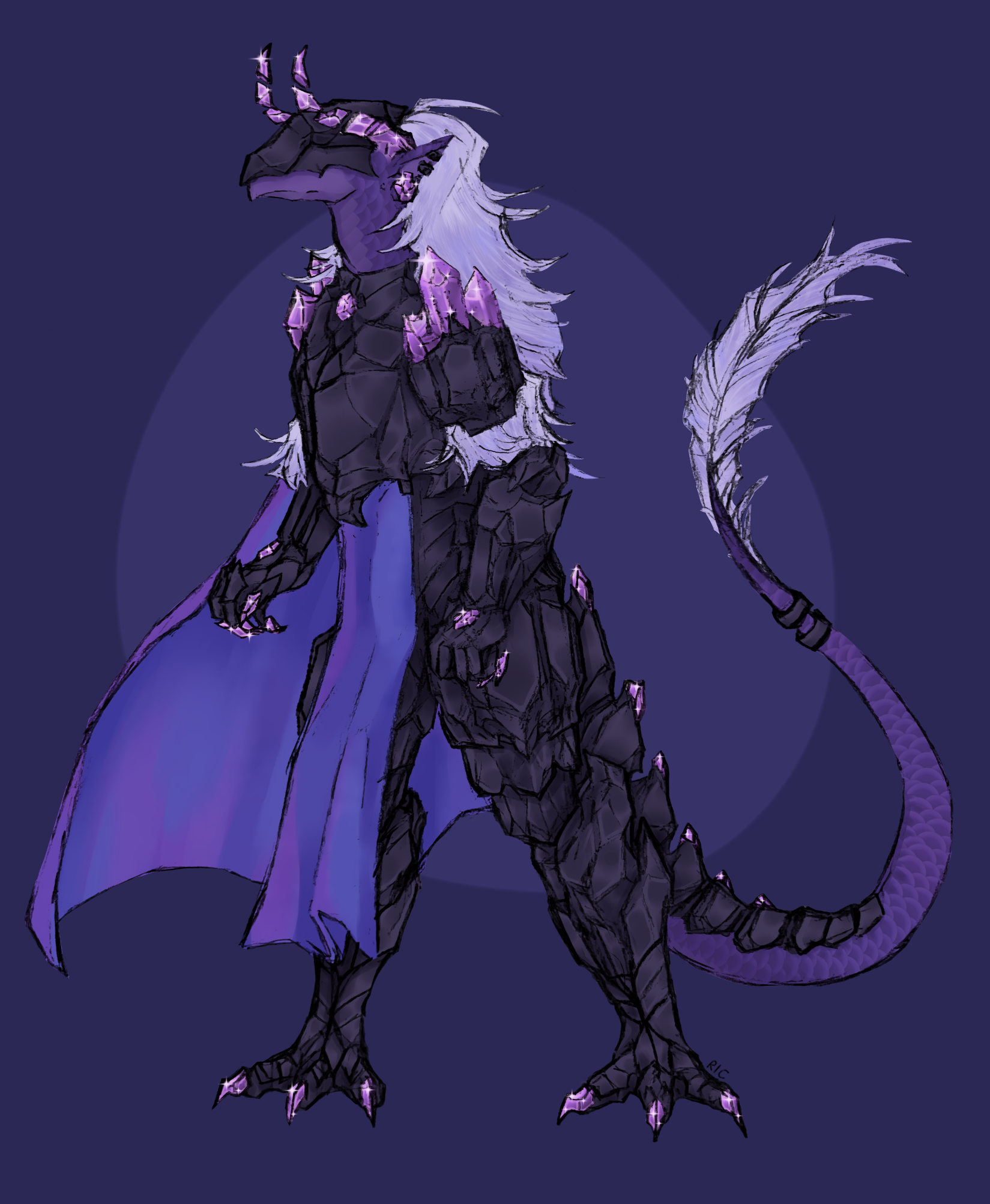 Drawing of Mistral the Amethyst Dragonborn