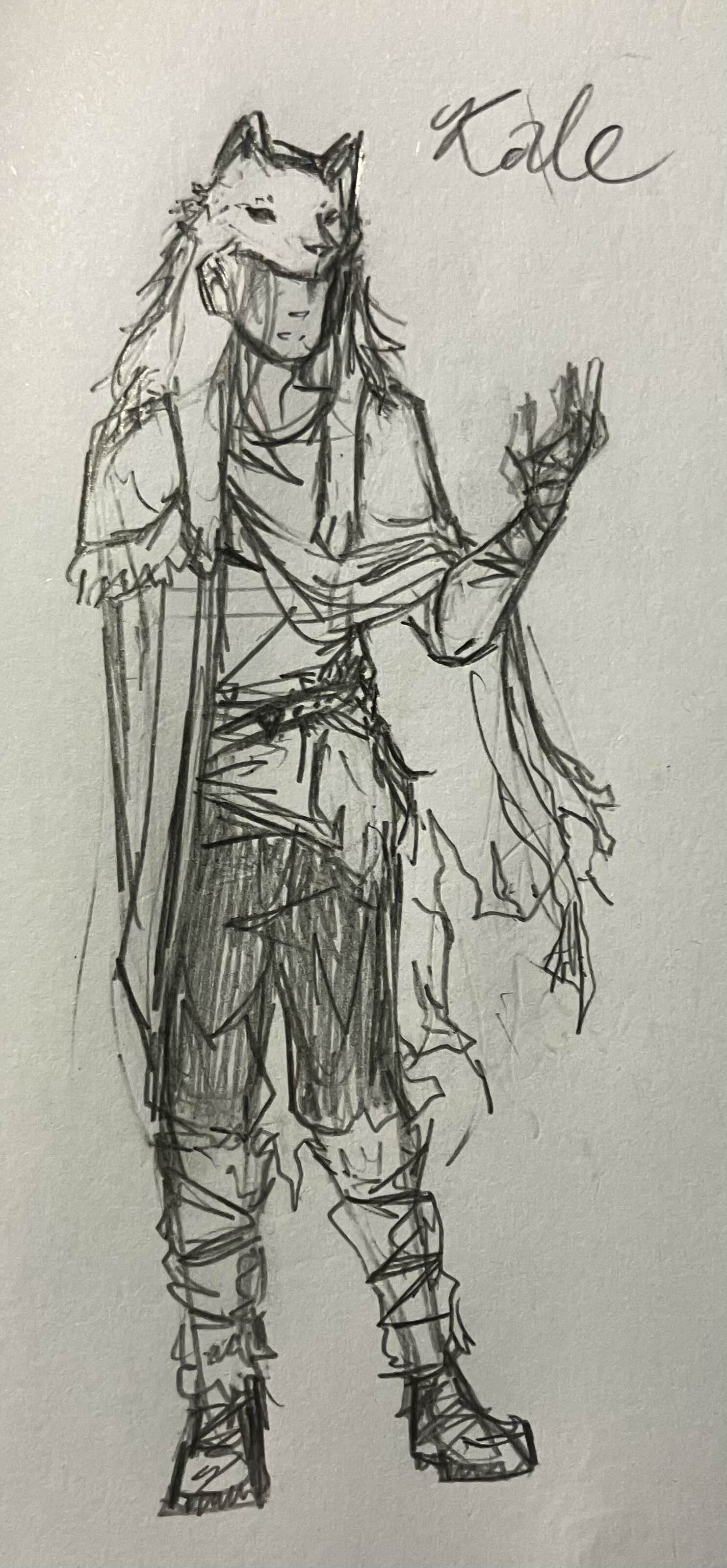Sketch of Kale the Druid with a Wolf Puppy