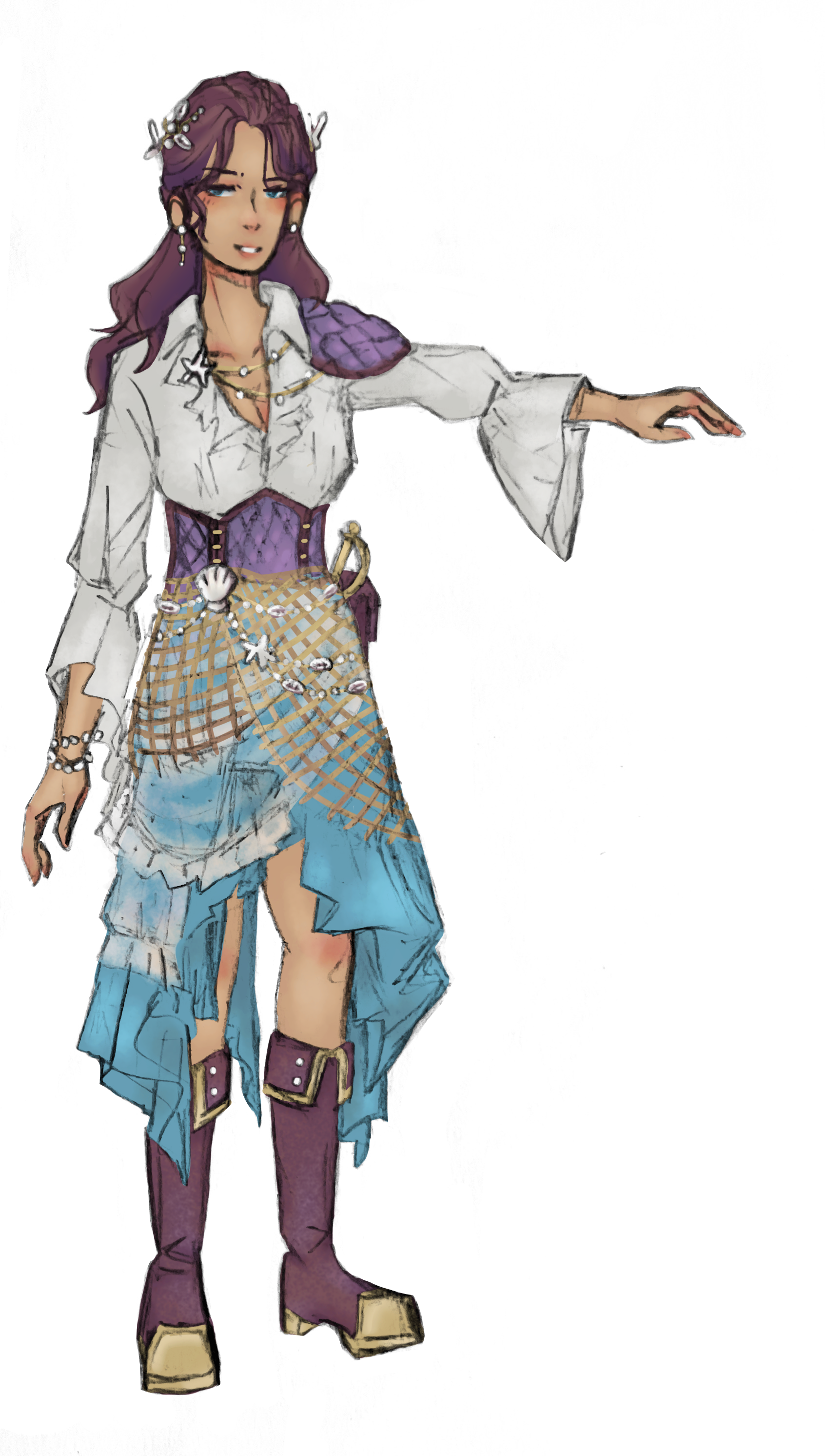 Drawing of Leira Strombus the Mermaid Bard